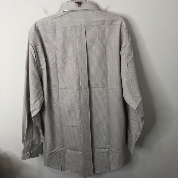 Chaps NWT Men's Tan/White Striped Twill Button Down Long Sleeve Shirt 16-16.5 L - Picture 9 of 10